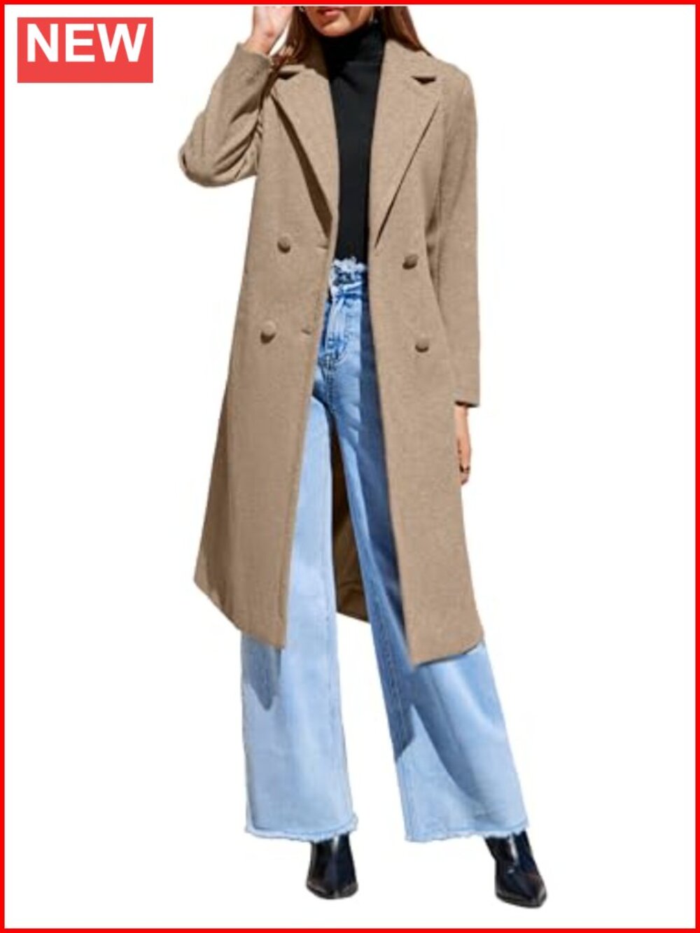 Women's Winter Wool Pea Coat Double Breasted Long Overcoat with Belt